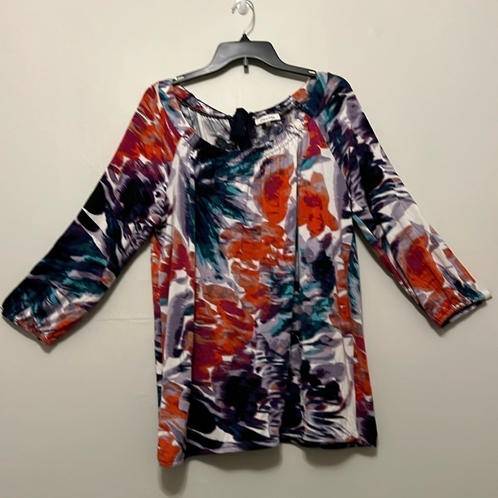 Calvin Klein Boho Oversized Fit,‎ 3/4 Sleeve, Watercolor Print Sz Large